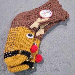 Two's Company Kringle Kozies Slipper Socks Unisex OS Brown Reindeer Jingle Bell